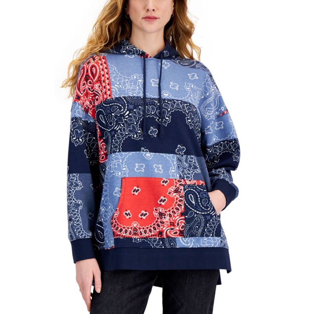 Style & Co Bandana Patch Print Oversized Hoodie